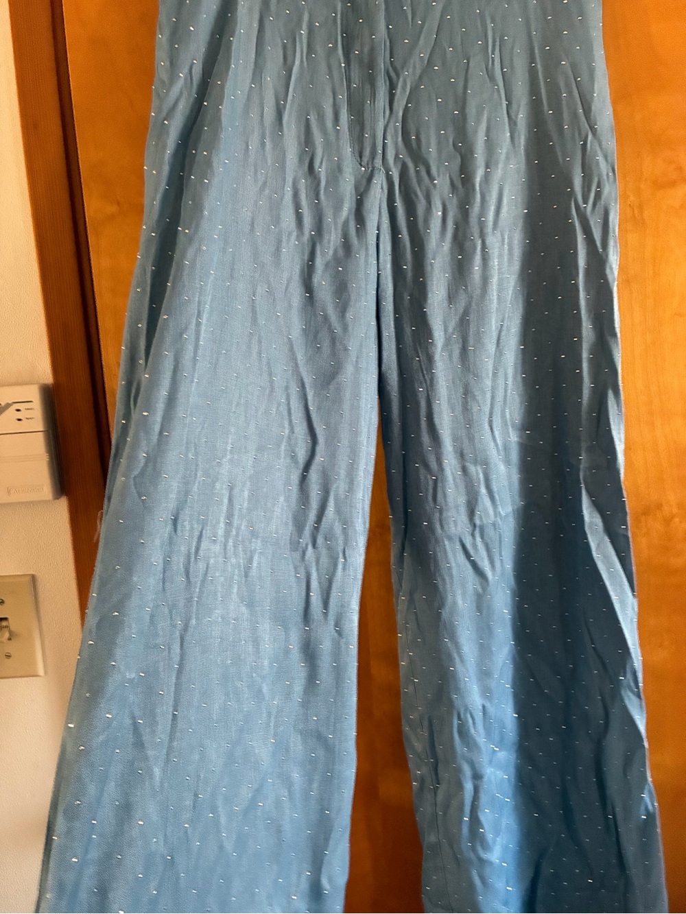 Women's Light Blue Wide-Leg Pant with Rhinestone Detail